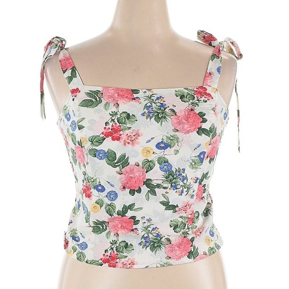 Old Navy Size XL Fitted Tie-Shoulder Cropped Dobby Corset Cami Top Floral Print